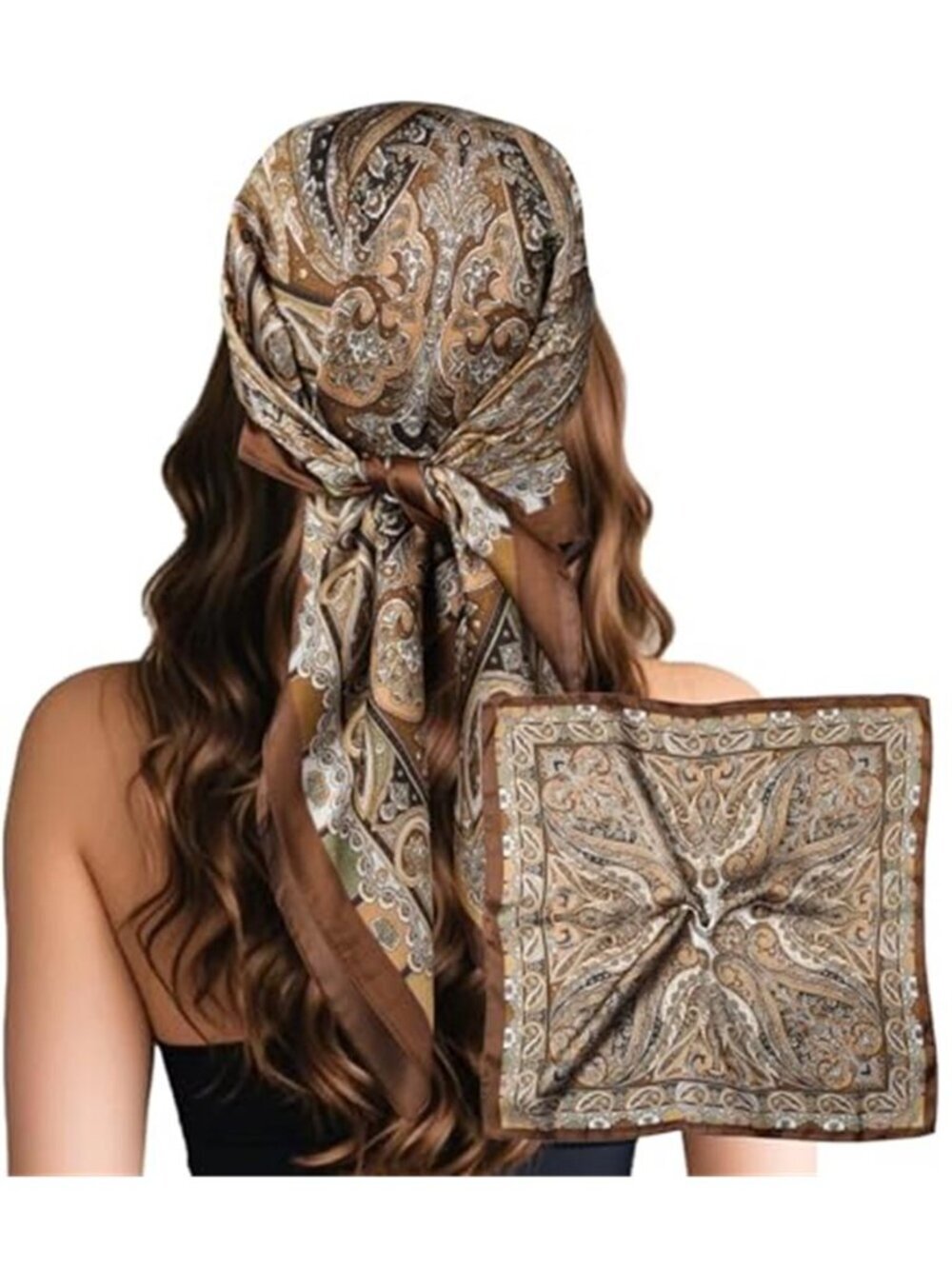 Brown Head Hair Scarf for Women Like Satin Silk Scarf Bandana Hair Wrapping
